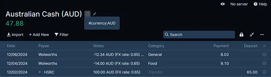 Account Name and Notes