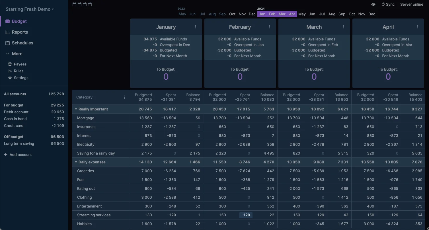 Image of the budget view using the dark theme showing how highlights or spotlight annotations make the image hard to read