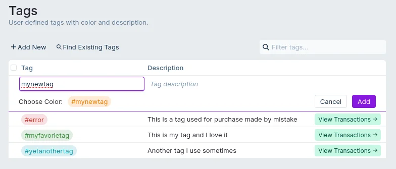 Tag management page